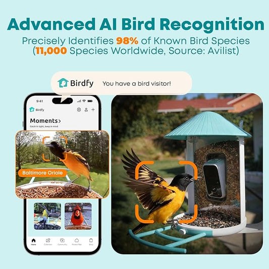 NETVUE by Birdfy Smart Bird Feeder with 2K HD AI Camera Solar Powered, Wireless Wildbird Watching, Live Stream&Color Night Vision, Auto-Capture & Notify, Free Cloud Storage(AI by Subscription)