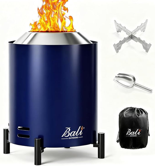 BALI OUTDOORS 6.5 inch Tabletop Fire Pit Round, Stainless Steel Table Top Firepit Small, Outdoor Smokeless Firepit Portable, Blue