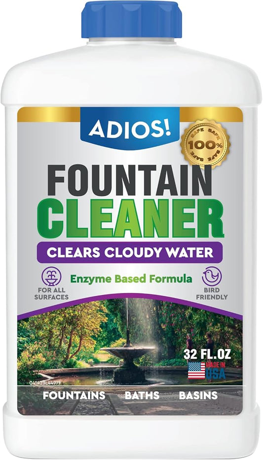 Fountain Cleaner and Clarifier for Outdoor and Indoor Fountains – Safe for Plastic, Metal, Glass and Stone (32oz)