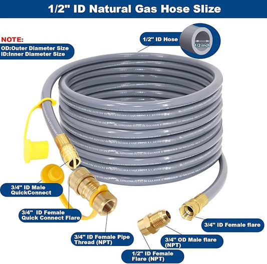 36 Feet 1/2-Inch ID Natural Gas Hose with Quick Connect Fitting for weber, charbroi, Grill, Pizza Oven, Patio Heater and More NG Appliance, Propane to Natural Gas Conversion Kit - CSA Certified