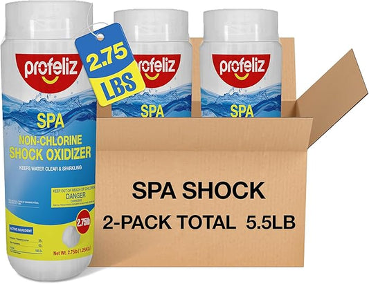 PROFELIZ Non Chlorine Shock Oxidizer, 2 Pack, 2.75 lbs per Bottle,Fast-Acting, Shock Oxidizer for Hot Tubs,Spas and Pools,5.5lb