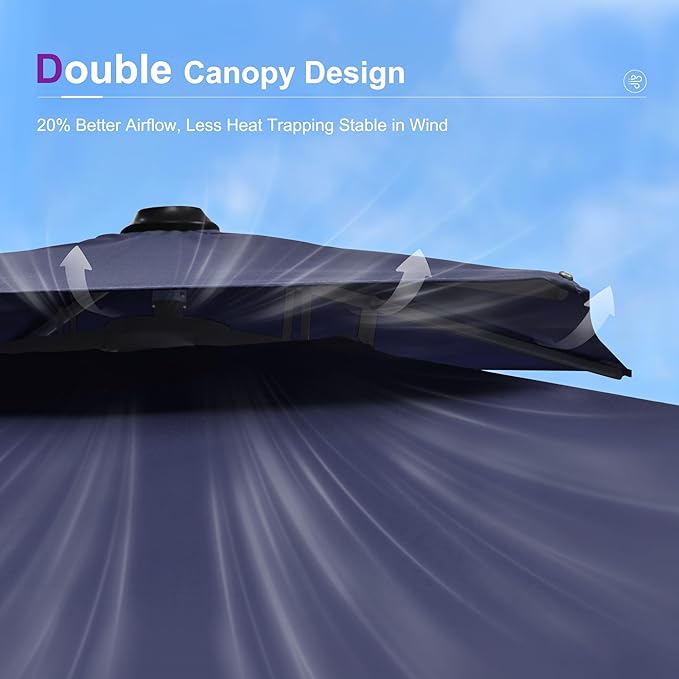 PURPLE LEAF 11FT Cantilever Outdoor Umbrellas Large Patio Umbrella Hanging Double Top Square Offset Umbrella with 360°Rotation Tilting Umbrella Outdoor Patio, Navy Blue