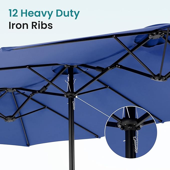 SMUG 15FT Large Patio Umbrella with Base Included, Rectangle Table Umbrella Outdoor Patio, Outside Umbrellas for Deck, Market, Backyard, Blue