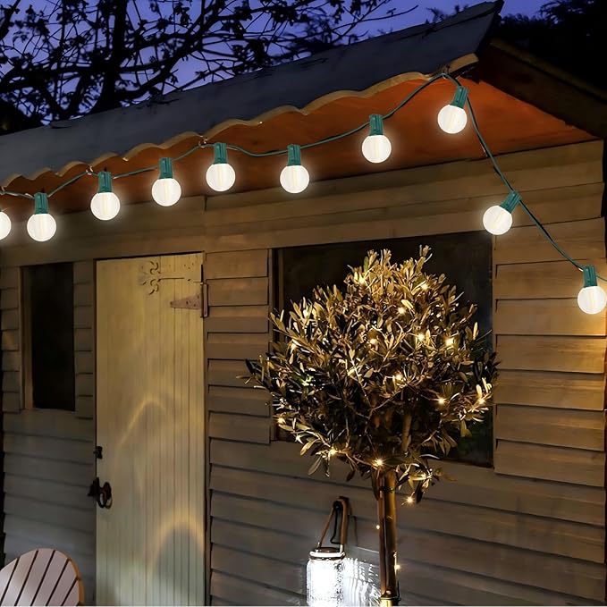 Pallerina G40 25FT LED Outdoor Christmas String Lights,Frosted Globe Lights with 27 (2 Spare) Plastic Shatterproof Round Bulbs