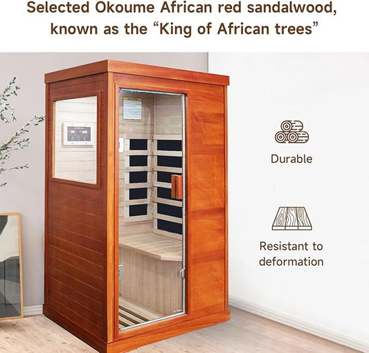 Far Infrared Sauna Home Saunas Spa Room,Low EMF Okoume Wooden Indoor Dry Sauna,Ideal for 1 Person Home Sauna with Bluetooth Speaker,Christmas Birthday Gift for Family Friends