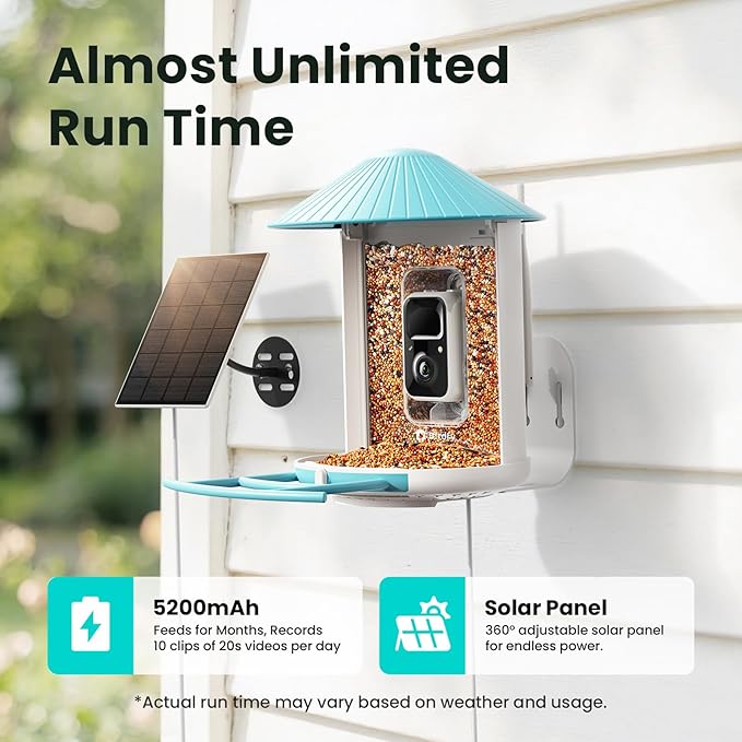 NETVUE by Birdfy Smart Bird Feeder with 2K HD AI Camera Solar Powered, Wireless Wildbird Watching, Live Stream&Color Night Vision, Auto-Capture & Notify, Free Cloud Storage(AI by Subscription)