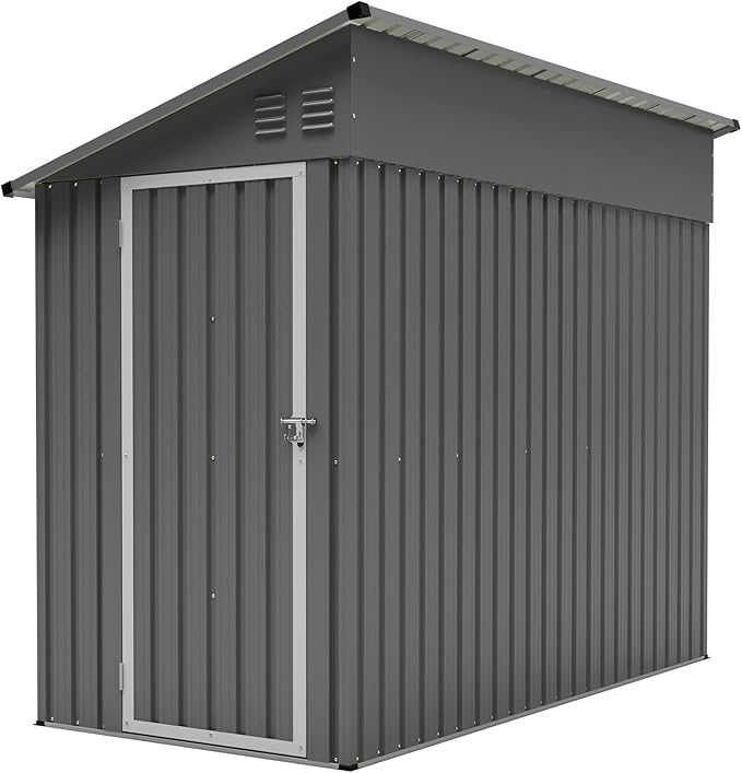 4×8 FT Lean to Metal Shed,Outdoor Heavy-Duty Storage Shed with Floor Base,All Weather Waterproof Garden Tool House W/Lockable Door&2 Air Vents,Reversible Door Design,for Backyard,Patio,Lawn,Gray