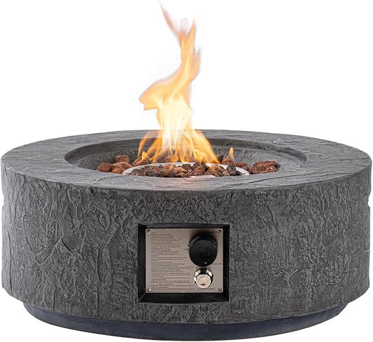 SUNBURY Outdoor Propane Fire Pit Table, 28 Inch 50000 BTU Propane FirePit Table with Auto-Ignition, Wind Guard, Propane Tank Cover, Weatherproof for Patio, Backyard, Deck