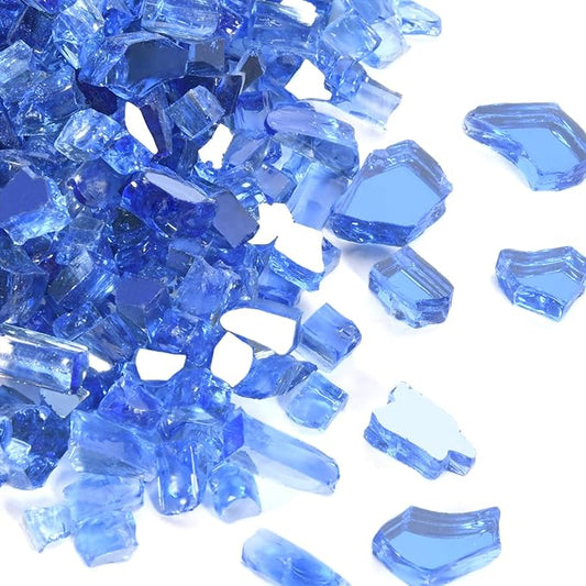 Cobalt Blue Fire Glass Rocks for Propane Fire Pit, Fireplace and Outdoor Decor, 1/4 Inch Reflective Glass Beads, 10LB