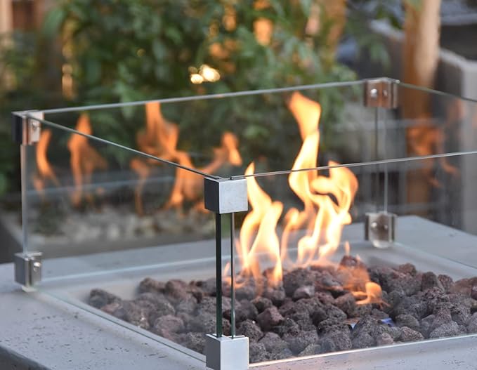 Elementi Square Outdoor Gas Fire Pit Table, Natural Gas Fire Pits for Outside Patio Includes Canvas Cover & Lava Rocks, Firepit Outdoor Fireplace for Backyard Gas Fire Pits & Outdoor Fireplaces
