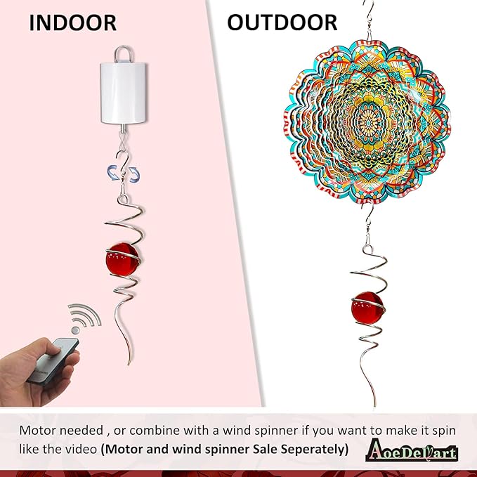 Aoedelyart Gazing Ball Spiral Decorative Wind Spinner Sun Catcher 11inch Tail and 2 inch Glass Orb. Indoor Outdoor Garden Decoration Wind Sculptures Wind Spinner Tail-13 inch Height (red)