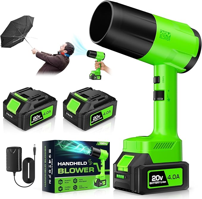 Leaf Blower Cordless, Handheld Leaf Blower with 2 Battery and Charger, 6 Speed Modes, Lightweight Blower for Patio, Lawn, Yard, Dust, Blowing Leaves