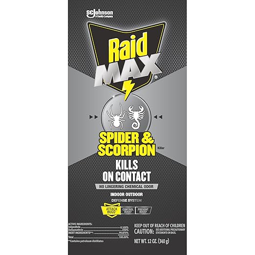 Raid Max Spider and Scorpion Killer, Kills Spiders, Scorpions, Roaches, Ants, Waterbugs, Earwigs, 12 Oz