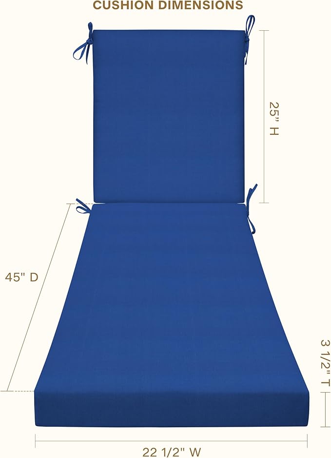 Honeycomb Outdoor Heritage Chaise, 22.5" W x 70" L, Textured Solid Sapphire Blue Chair Cushion for Patio Furniture