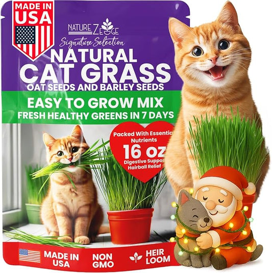 NatureZ Edge Premium Cat Grass Seeds for Indoor Cats, Non GMO - 1 lb Oat & Barley Grass for Indoor Cats, Cat Plant, Kitty Lawn, Pet Grass, Hierba para Gatos, Made in USA