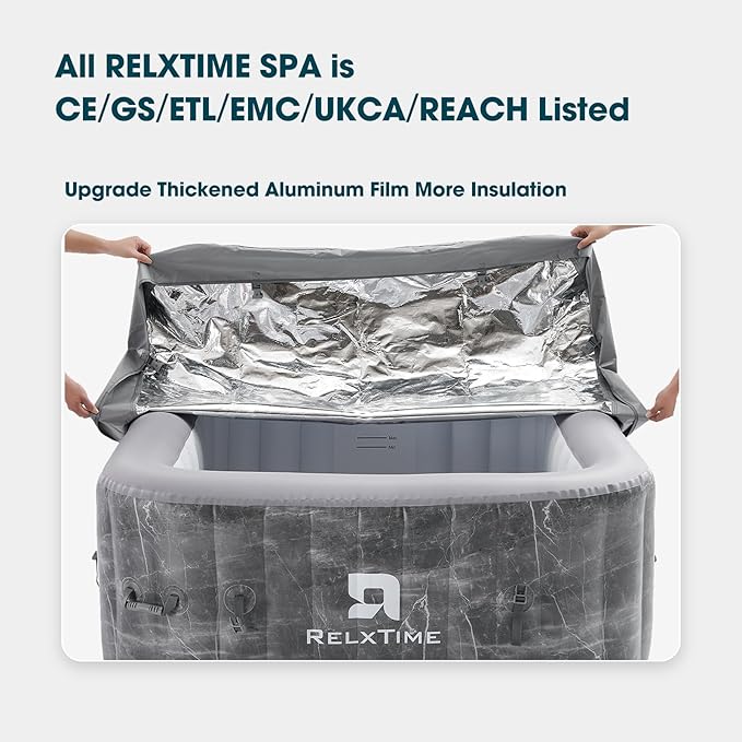 Inflatable Hot Tub 2-3 Person, Portable Blow Up Hottub with Cover, Built in Heater Pump 110 Air Jets, Square Outdoor Spa, Cup Holder, 2 Filters, Grey