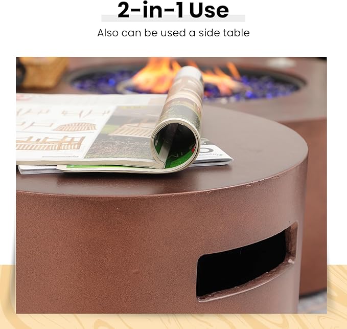 SUNSIT Propane Tank Cover Table, 20 lb Tank Holder, Concrete Storage Box with Handles, Round Hideaway Table for Gas Fire Pit, Bronze