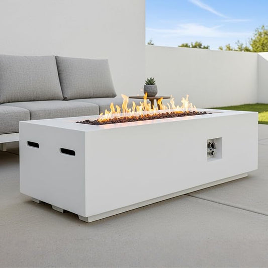 60 Inch Propane Fire Pit Table, MGO Firepits for Outside, Rectangular Gas Fire Pit for Outside Patio, Backyard, Pool, 60,000 BTU, Free Lava Rocks, White