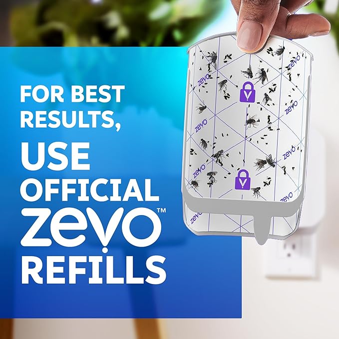 Zevo MAX Bug Catcher & Fly Trap for Indoors - Flying Insect Trap for Gnats, House & Fruit Flies - Use in Any Room - No-Mess Disposal (2 Plug in Bases & 4 Cartridges)