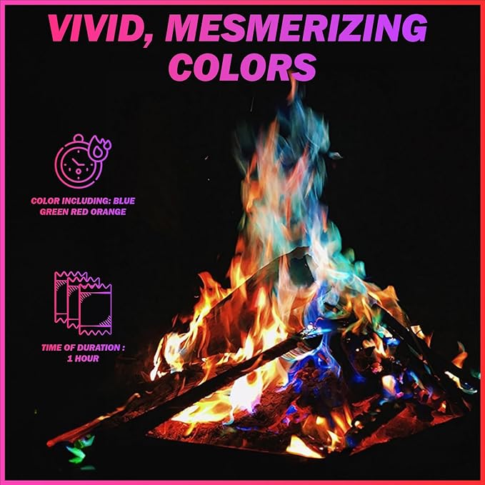 25 Pack Colorful Flames Color Fire Packets Fire Pit for Campfire,Fire Color Packets Camping Accessories for Kids & Adults,Outdoor Fire Changing Flame Powder. (25 Packets)