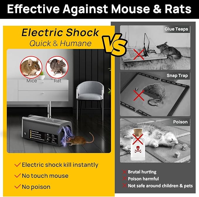 Electric Rat Zapper Electric Mouse Trap Zapper 2 Pack Electronic Mice Killer Effective Rodent Trap with Powerful Voltage Mouse Traps Indoor for Home Living Room Kitchen