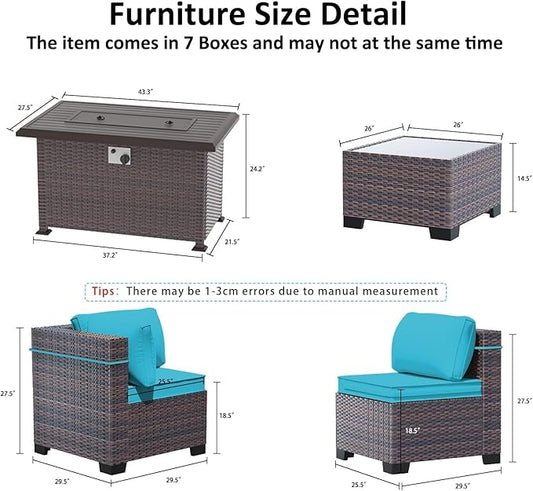 11 Pieces Patio Furniture Set with 2 Swivel Chairs Patio Furniture Outdoor Sectional Sofas with 55000 Gas Fire Pit Patio Conversation Set w/7 Cushions-