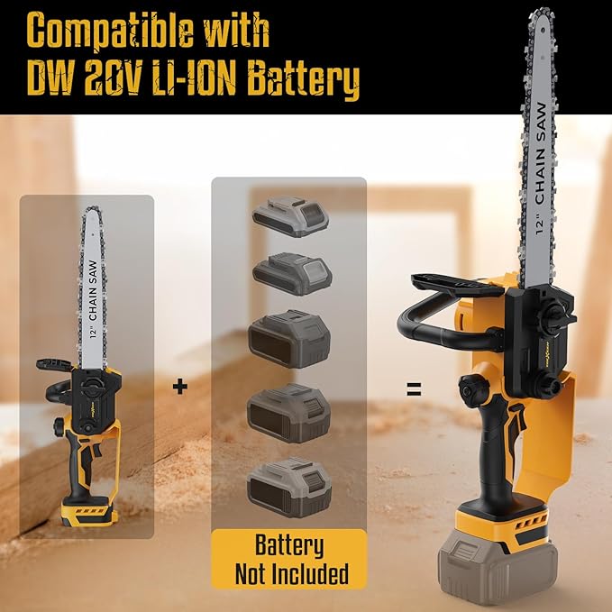 Mini Chainsaw for Dewalt 20V Max Battery,12 Inch Electric Chainsaw with Security Lock, Brushless for Cordless Chain saw for Wood Cutting, Tree Cutting (Battery Not Included)