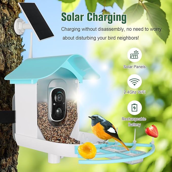 HUEVUE Bird Feeder with Camera, AI Identify Birds Species Solar Powered, Auto Record Videos in Backyard, Instant Notifications, Ideal Gift for Family and Bird Lovers