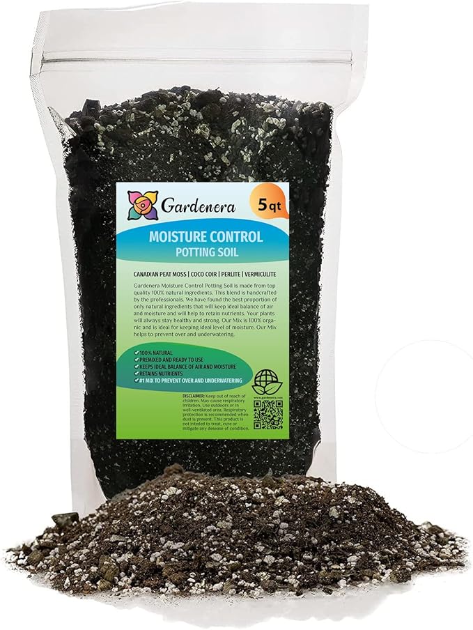 Gardenera Organic Moisture Control Potting Mix - Absorbs 33% More Water Than Basic Potting Soil - 5 Quart