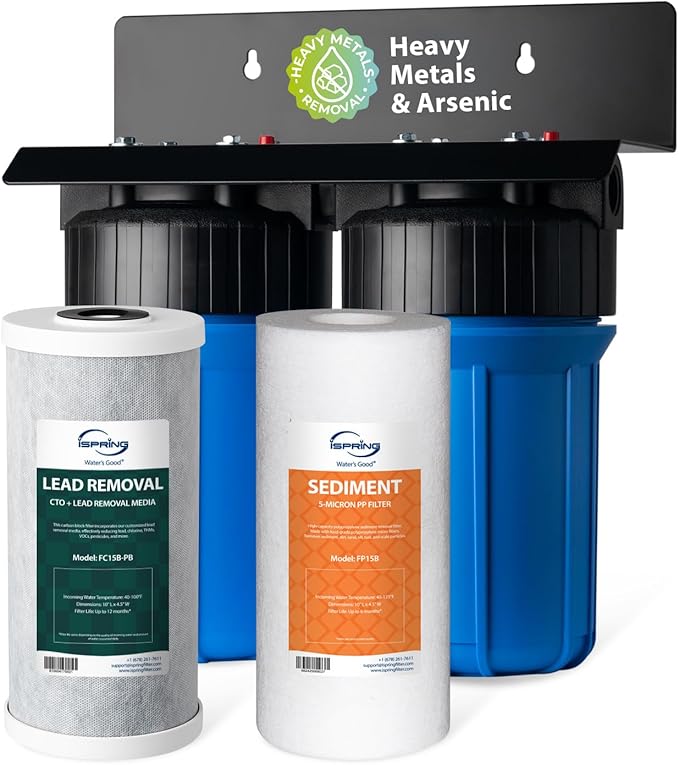 iSpring WGB21B-CPB 2-Stage Whole House Water Filtration System Reduces Arsenic, Cadmium, Mercury, Sediments, Chlorine, and up to 99% Lead, 1" Inlet/Outlet Ports