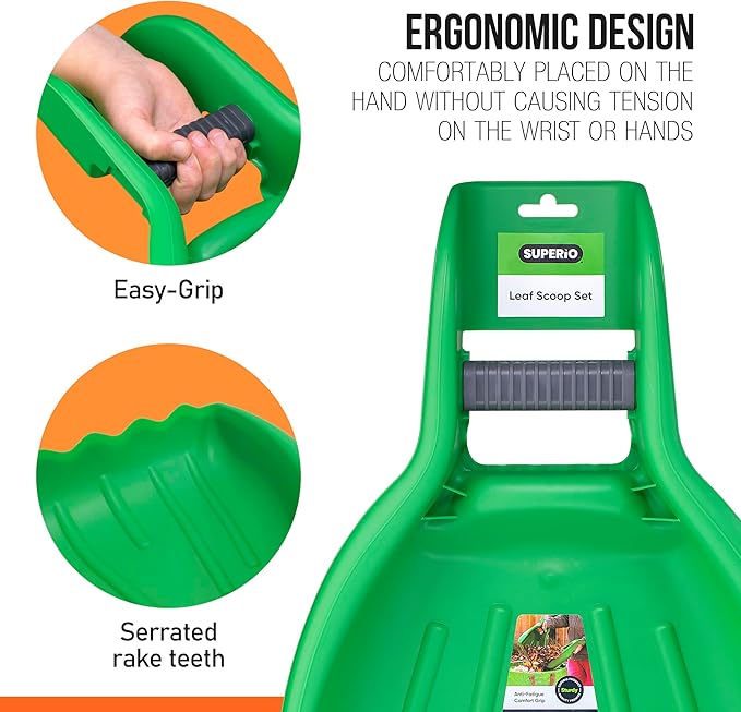 Superio Leaf Collector - 3 Pairs- Green Plastic Leaf Grabber Scoops, Gardening Hand Rake Tools for Lawn Cleaning