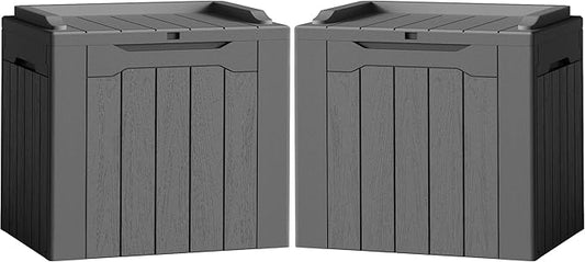 Flamaker 2 Pack Deck Box 31 Gallon Waterproof Resin Storage Box with Lid Indoor Outdoor Delivery Box Storage Bin for Patio Cushions (Grey)