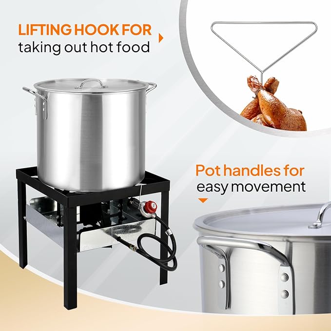 ROVSUN 60QT Turkey Fryer with 150,000BTU Propane Stove, Aluminum Seafood Crawfish Boiler Steamer & Deep Fryer with Basket, 10PSI CSA Certified Regulator & Lifting Hook for Outdoor Backyard Cooking