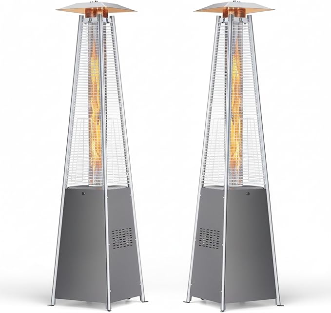 Pyramid Propane Patio Heater, 48,000 BTU Outdoor Patio Heater with Glass Tube Flame & Cover, CSA Certified Gas Heater for Backyard, Garden, Restaurant (2 Heater)