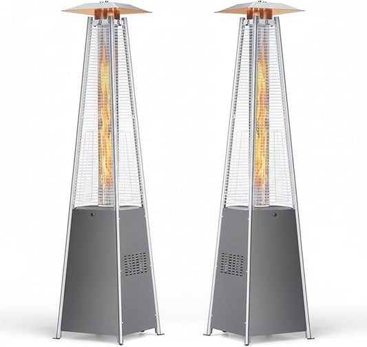 Pyramid Propane Patio Heater, 48,000 BTU Outdoor Patio Heater with Glass Tube Flame & Cover, CSA Certified Gas Heater for Backyard, Garden, Restaurant (2 Heater)