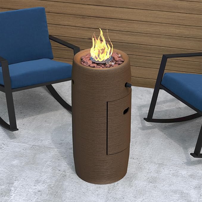 SUNBURY Outdoor Propane Fire Pit, 11" Propane Fire Column, Patio Gas Fire Pit 15,000 BTU Small Firepit Table for Outside w Lava Rocks (Brown)