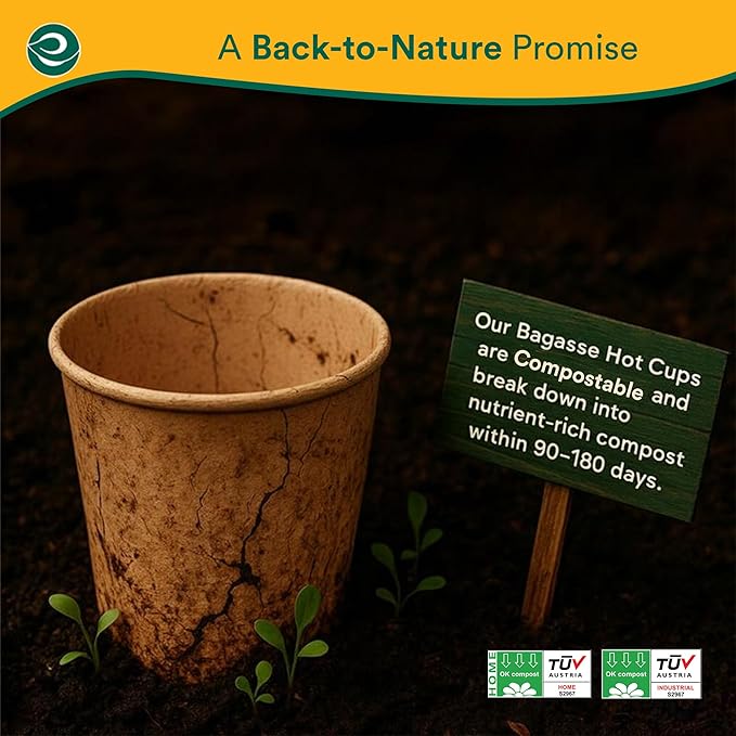 ECO SOUL 100% Compostable Plant-Based Hot Cups | 8oz | Disposable Bagasse Paper Cups | Eco-friendly Cups | Sturdy, Microwave & Oven Safe (200, 8oz)