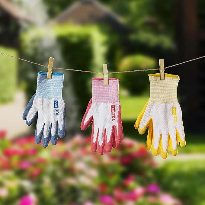JDL Gardening Gloves for Women, 2 Pairs Breathable Latex Coated Yard Garden Gloves, Rubber Outdoor Protective Work Gloves with Grip, Pink, Small Size
