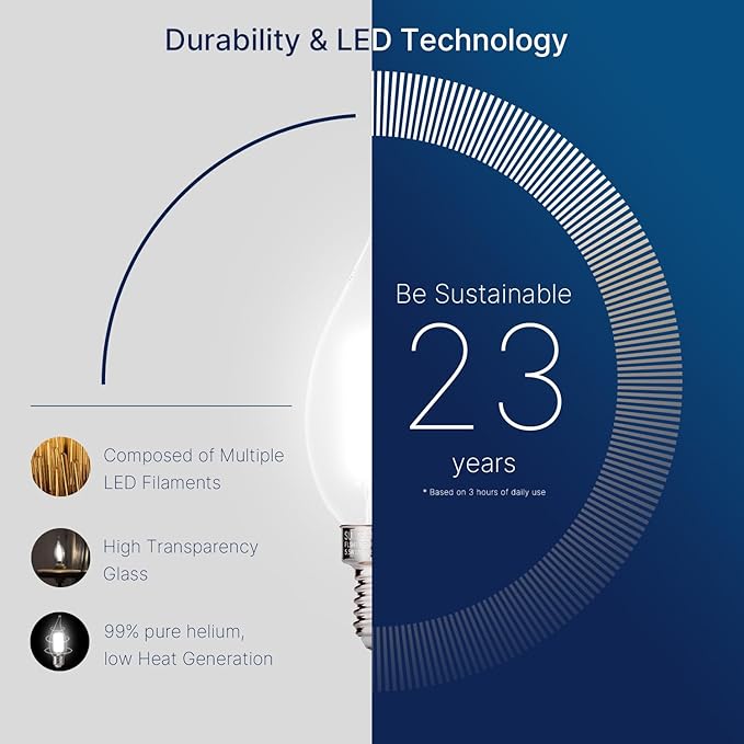 FLSNT LED Candelabra Light Bulbs, CA11 E12 Chandelier LED Light Bulbs 100W Equivalent, 5000K Daylight, 800LM, 5.5W, CRI 82+, AC 120V, 6 Pack, Dimmable UL,CA65 Listed.