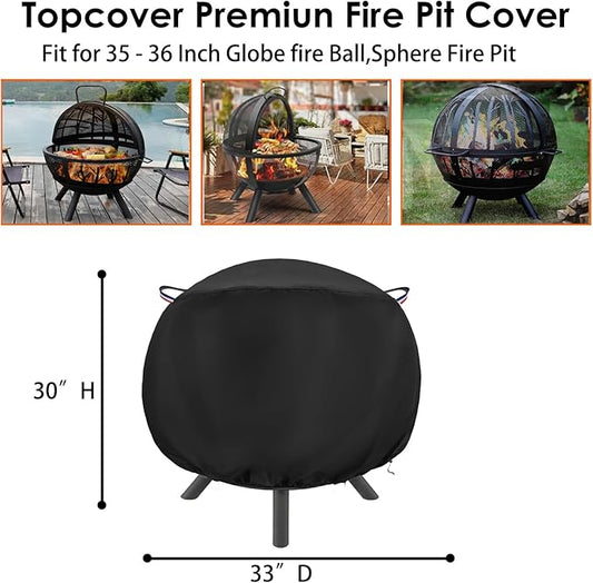 Fire Pit Cover Round Fit for 35inch Globe Fire Ball,Heavy Duty 600D Waterproof and Weather Resistant Outdoor Propane Gas Fire Pit/Bowl Cover with PU Coating for FirePit Sphere,Black