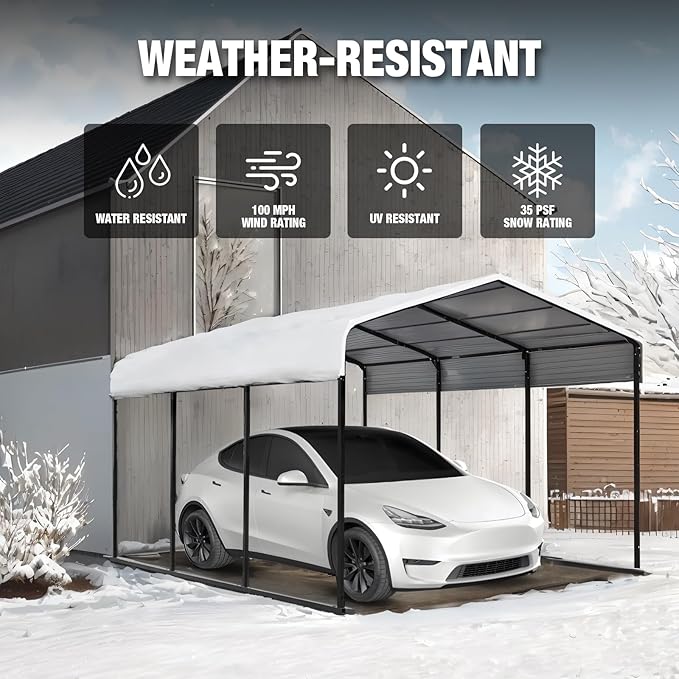 TCE Metal Carport Canopy 10x15 Heavy Duty,Multi-Use Canopy Garage Shed,Portable Car Garage with Enhanced Metal Frame, Outdoor Car Shelter for Car, Boats and Tractors