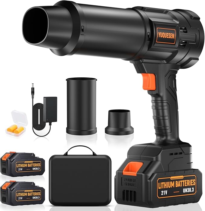 990,000 RPM Cordless Leaf Blower - 21V Electric Handheld Leaf Blower with 2×4.0Ah Batteries & Fast Charger - Lightweight for Patio, Lawn, Yard, Deck Cleaning - Sooty