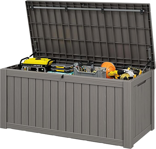 120 Gallon Outdoor Storage Box, Resin Deck Boxes Outdoor Waterproof For Patio Furniture, Garden Tools, Pool Supplies, Durable And UV Resistant, Lockable