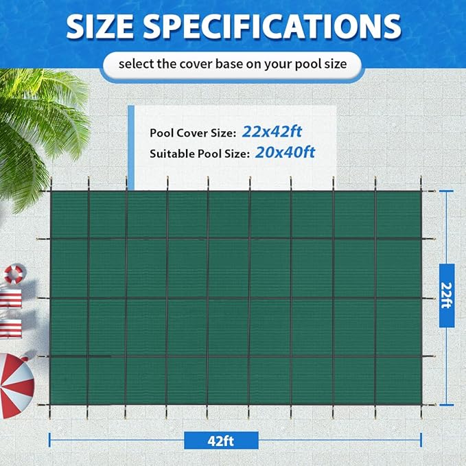iCOVER Inground Pool Safety Cover, 20x40ft Rectangle Winter Safety Pool Cover for Inground Swimming Pools, Winter Pool Cover, Pool Covers for Inground Pools, Triple Stitched for High Strength, Green