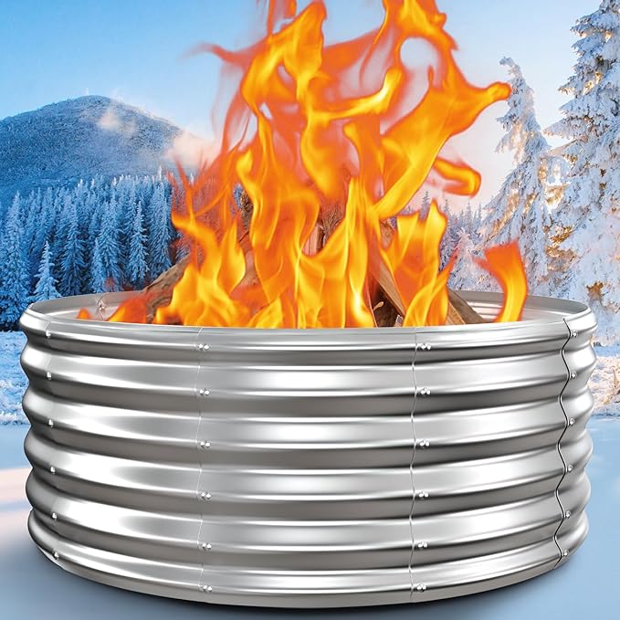 39 Inch Fire Pit Ring for Outside Wood Burning,17'' Taller High Heat Resistant Outdoor Firepit & Fireplace,Heavy Duty Galvanized Steel Fire Bowls Portable for Backyard Bonfire,Patio,Camping