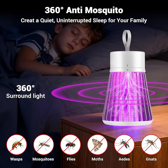 Bug Zapper Indoor, Portable Mosquito Zappers Killer, USB Power & Rechargeable Electric Fly Swatter Zapper, Mosquito Repellent Outdoor Patio, Flying Trap for Home Camping, Lightweight, Satety Gird