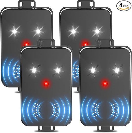 4 Pack Car Rodent Repellent Under Hood,Ultrasonic Rodent Repellent for Car Engines,Battery Operated Mouse Repellent Smart Detection Strobe Light to Keep Rodents Out of Car RV Garage Vehicle Protection