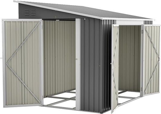 8x6 FT Metal Outdoor Storage Shed with Adjustable Side Door & Lockable Double Doors, Aluminum Frame, Waterproof Tool Shed with Floor Frame, Durable Garden Storage for Backyard & Patio