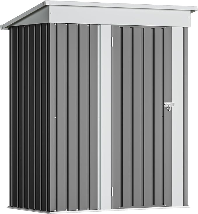 Devoko Outdoor Storage Shed 5 x 3 FT Lockable Metal Garden Shed Steel Anti-Corrosion Storage House with Single Lockable Door for Backyard Outdoor Patio (Gray)