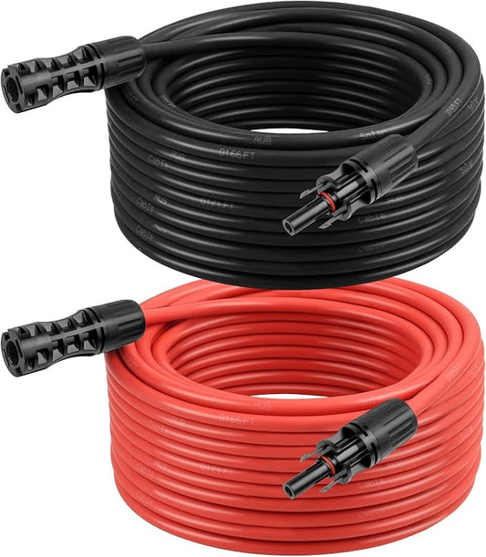 8 AWG Solar Extension Cable 50FT Black + 50FT Red, 8 Gauge Solar Panel Wire Male to Female Tinned Copper Wire for Solar Panel, Automotive, RV, Boat, Outdoors
